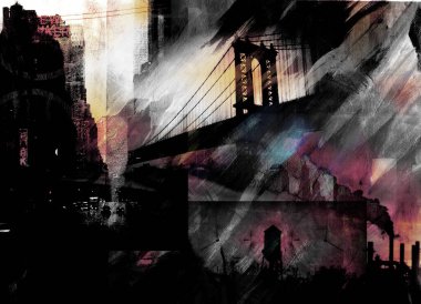 Manhattan Köprüsü. Koyu renkli dramatik resimler.