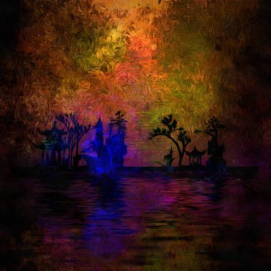 Asian architecture silhouette 3D rendering