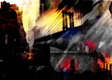 Modern sanat. Manhattan Köprüsü. 3B görüntüleme