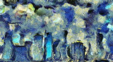 - Manhattan. Yağlı boya, şehir manzarası. 3B görüntüleme