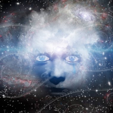 Yüzü uzay boşluğunda. 3B görüntüleme