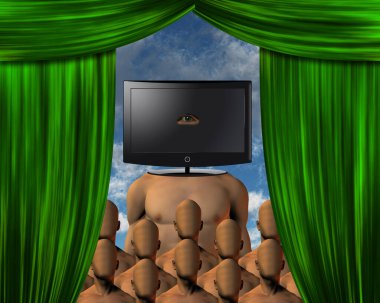 Modern Art Abstract. 3D rendering, human and tv