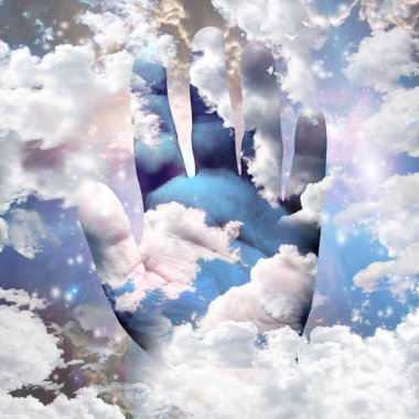 Hand in stellar space. 3D rendering