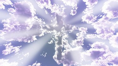 Gökyüzünde renkli bulut haçı. 3B görüntüleme