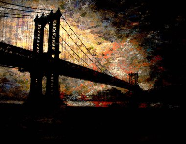 Manhattan Köprüsü. Grunge Sanat. 3B görüntüleme