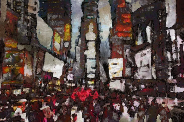 Times Square Surrealistisch Schilderij Rendering — Stockfoto