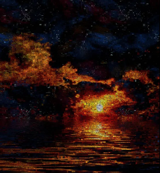 Κόκκινο Ηλιοβασίλεμα Πάνω Από Νερό Απόδοση — Φωτογραφία Αρχείου