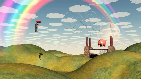 Factory Pig Surreal Art Rendering — Stockfoto