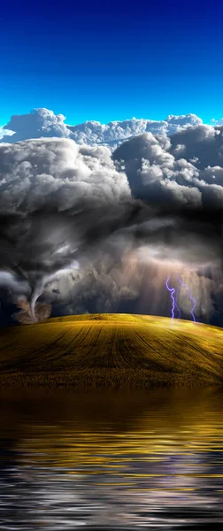 Myrsky Kentän Yllä Renderointi — kuvapankkivalokuva