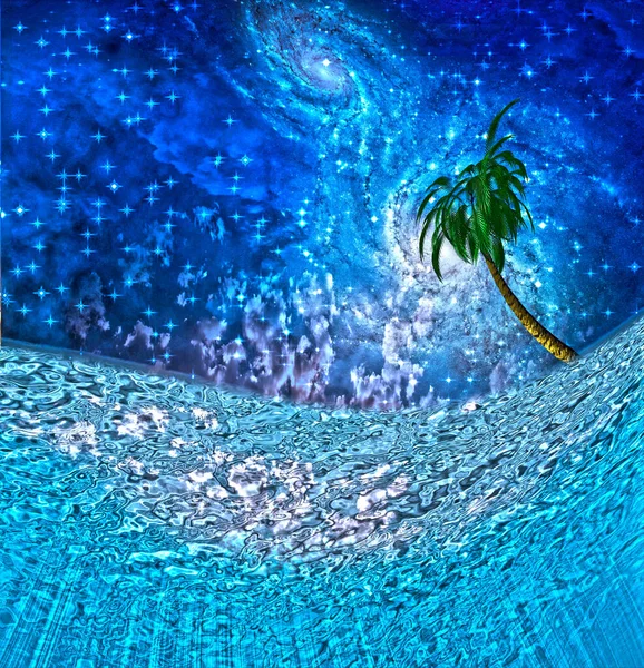 Tropic Night Underwater Scene Rendering — Stock Photo, Image