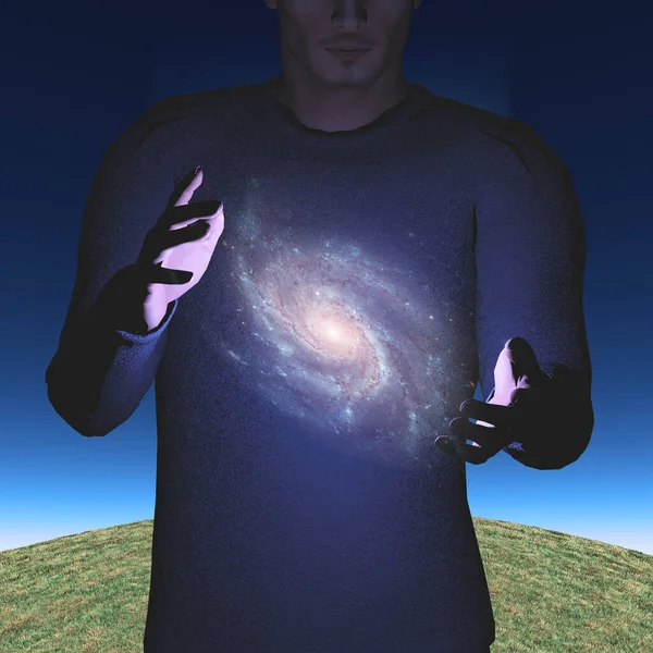 Человек Держит Галактику Между Своих Рук — стоковое фото