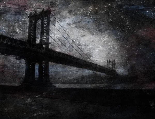 Surrealism Manhattan Bridge Darkness — Stock Photo, Image