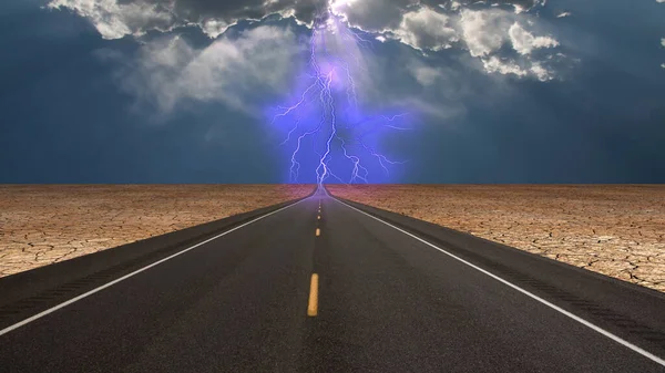 Empty Road Desert Storm Rendering — Stock Photo, Image