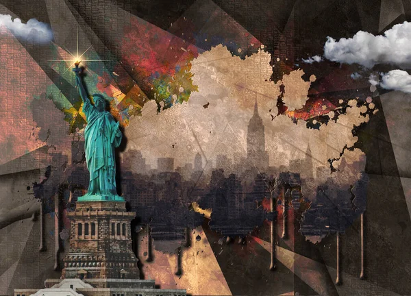 Socha Svobody Výhled Manhattan Vykreslování — Stock fotografie