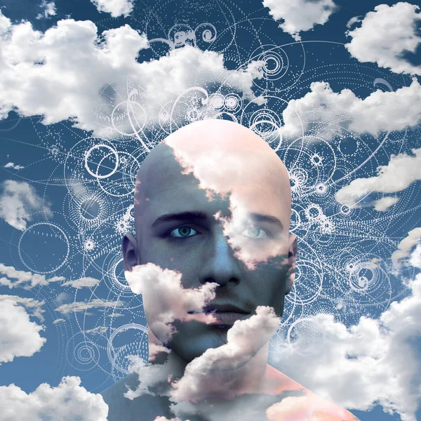 Mans Head Clouds Rendering — Stock Photo, Image