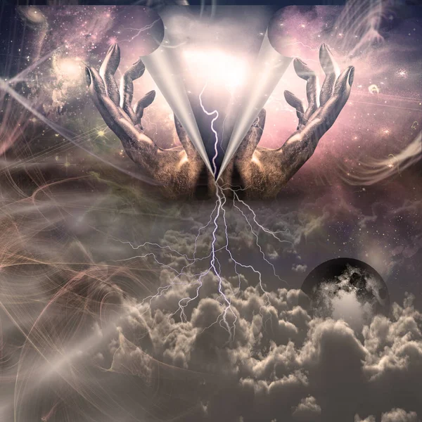 Surrealismus Gottes Hände Himmel — Stockfoto