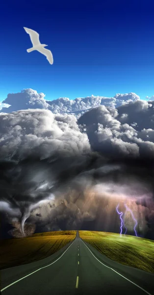 Estrada Leva Distância Com Tempestade Renderização — Fotografia de Stock