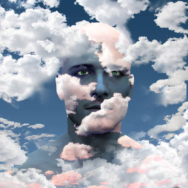 Mans Head Clouds Rendering — Stockfoto