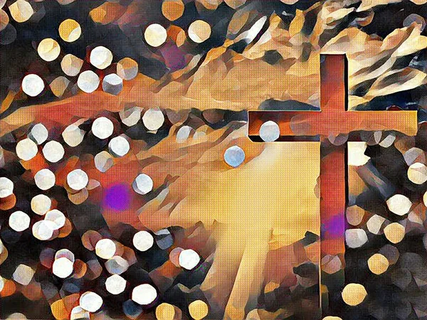 Сюрреалістичний Живопис Хрест Променях Світла Боке — стокове фото