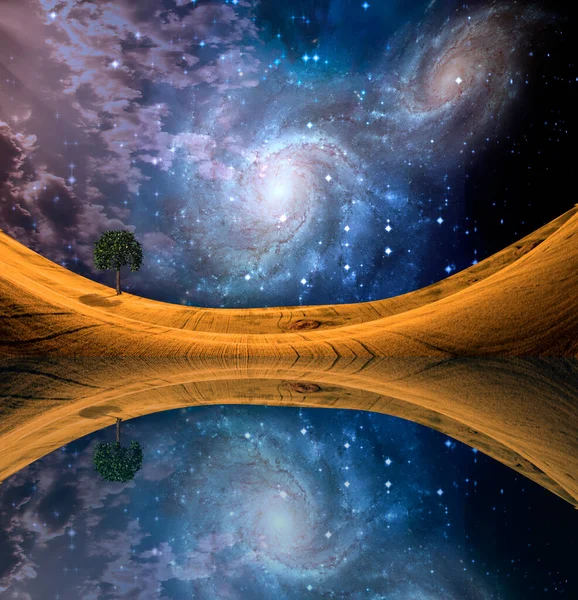 Surreal Lake Galaxy Sky Rendering — Stock Photo, Image