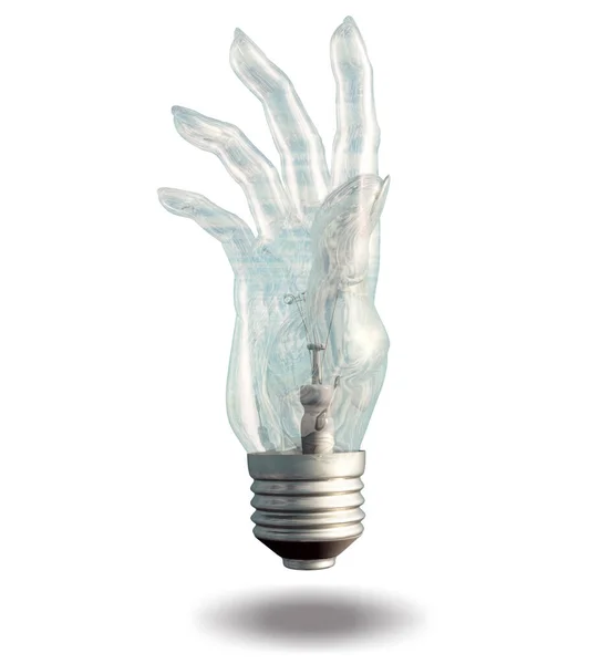 Single Hand Shaped Light Bulb Rendering — Stock Photo, Image