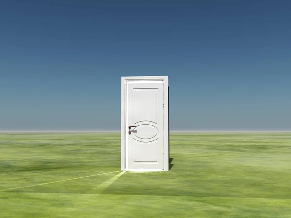 Single Door Emits Light Empty Landscape — стоковое фото