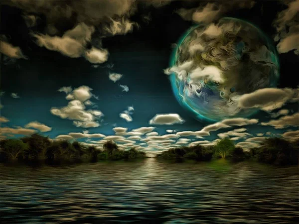 Surreal Painting Terraformed Moon Sky Rendering — Stock Photo, Image