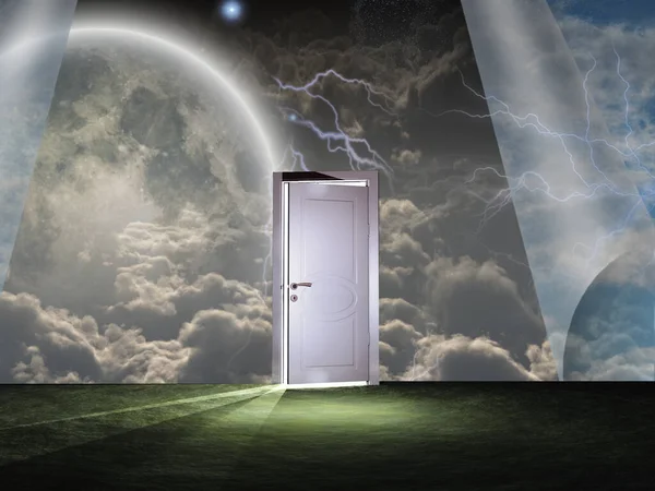 Небесные Шторы Белая Дверь — стоковое фото
