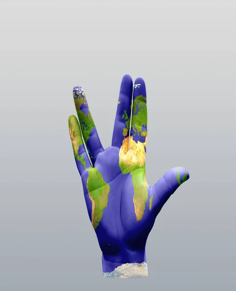 Live Long and Prosper Earth Hand Sign. 3D rendering