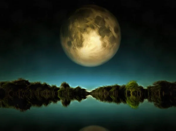 Surreal Painting Terraformed Moon Rendering — Stock Photo, Image