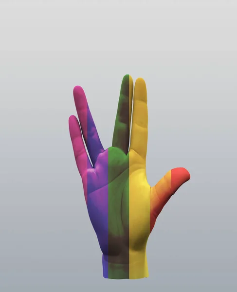 Vulcano Saudação Rainbow Mão Sinal Renderização — Fotografia de Stock