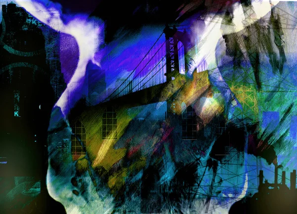 Caveira Sobre Ponte Manhattan — Fotografia de Stock
