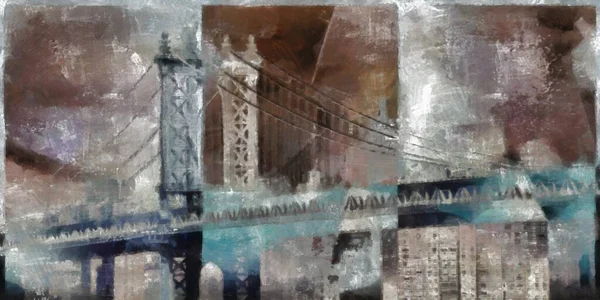 Tela Pintura Óleo Ponte Manhattan — Fotografia de Stock