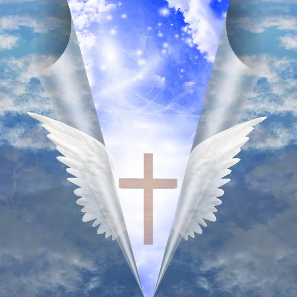 Kříž Odhalila Křídla Andělů — Stock fotografie