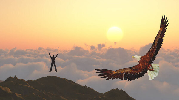 Человек встречает рассвет. Орел летит
