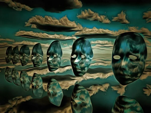Сюрреалістичний Живопис Маски Хмарному Небі — стокове фото
