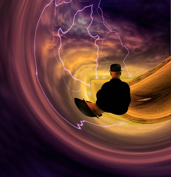 Yıldırım Fırtınasında Gerçek Üstü Bir Adam Görüntüleme — Stok fotoğraf