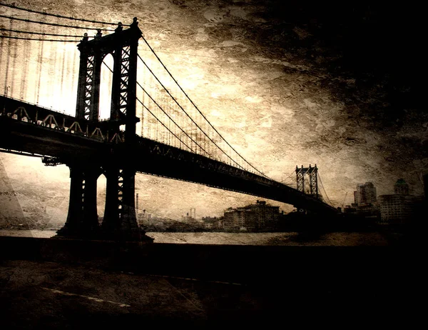 Peinture Dramatique Pont Manhattan Rendu — Photo