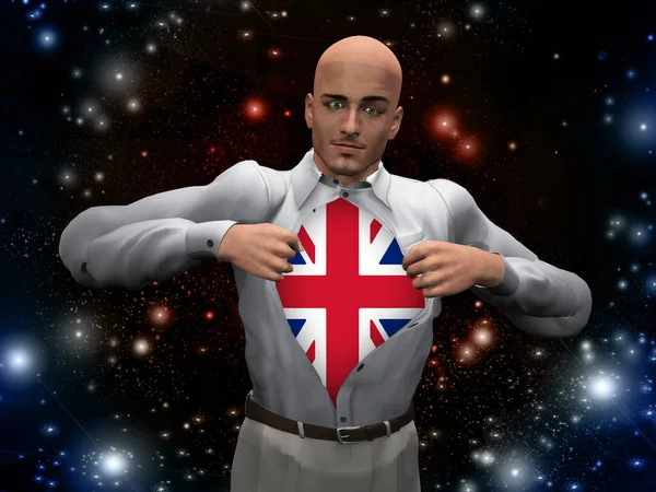 Hombre Revela Bandera Del Reino Unido Bajo Camisa —  Fotos de Stock