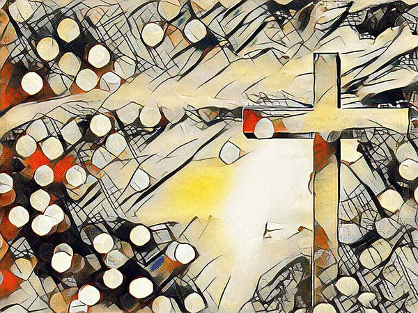 Сюрреалістичний Живопис Хрест Променях Світла Боке — стокове фото