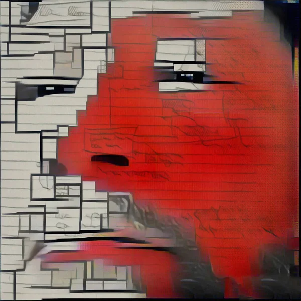 Абстрактная Живопись Лицо Человека Черно Красном Цвете Мондрийский Стиль — стоковое фото
