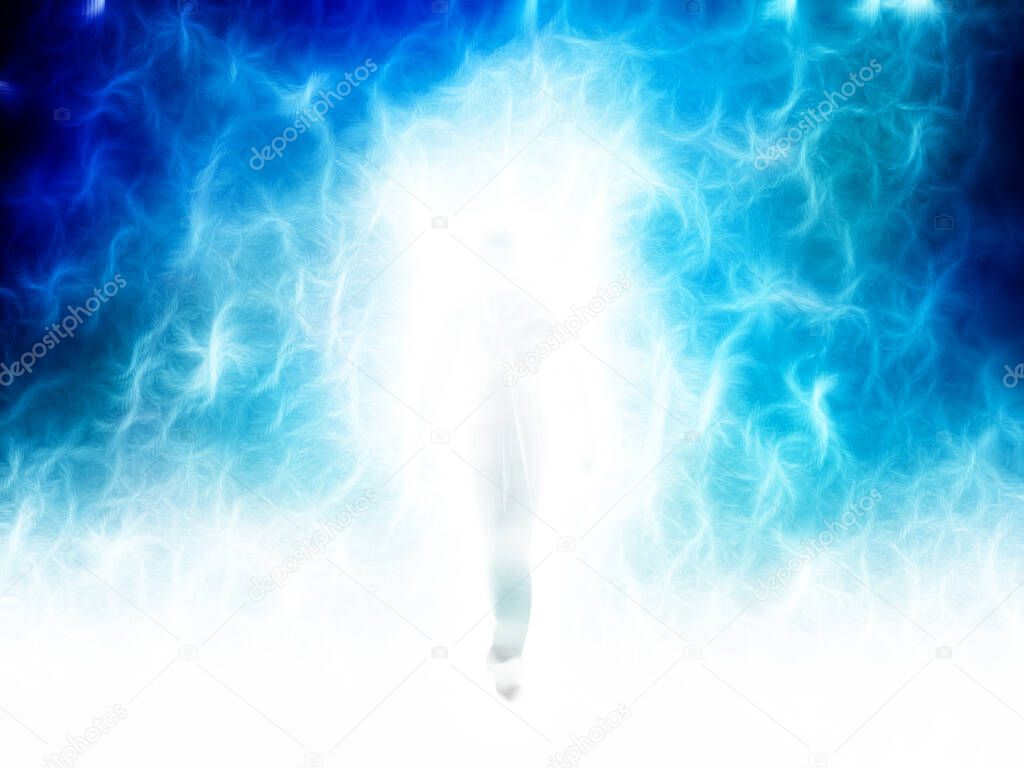 Figure emerges from light. 3D rendering