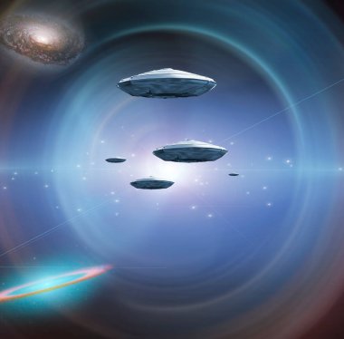 Hiper uzayda uzay gemileri. 3B görüntüleme