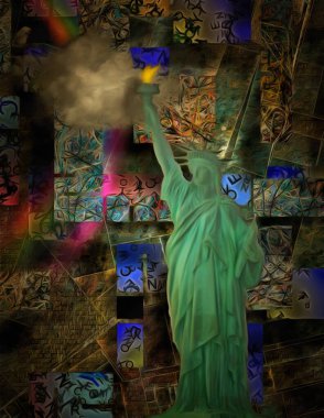 Modern resim. Özgürlük Heykeli. Dijital sanat