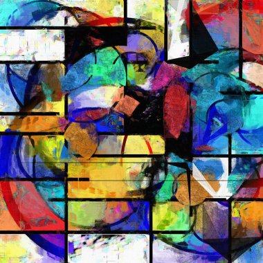 Beyaz, kırmızı, sarı ve mavi kompozisyon. Canlı renk.