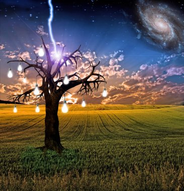 Idea tree landscape. 3D rendering