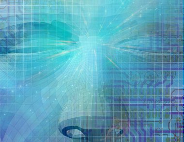 Yüzü olan teknoloji kompozisyonu. 3B görüntüleme