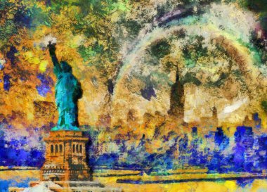 Modern resim. Özgürlük Heykeli. Dijital sanat
