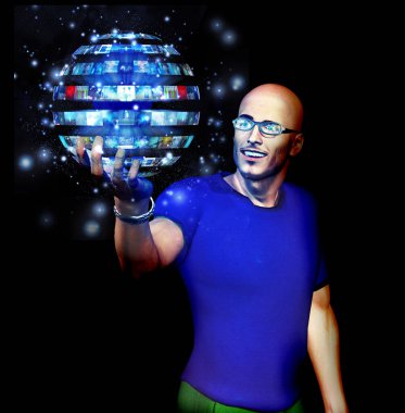 3D rendering, man and computer Cyberspace, digital, television telecommunication