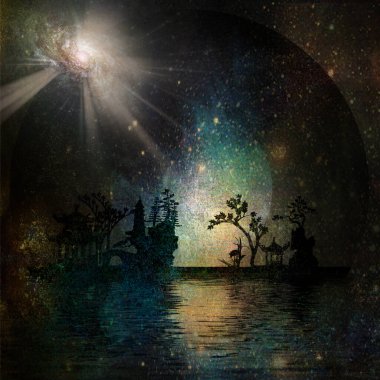 Asya peyzaj siluetleri. 3B görüntüleme